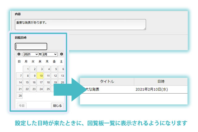 回覧板「日時指定公開」機能