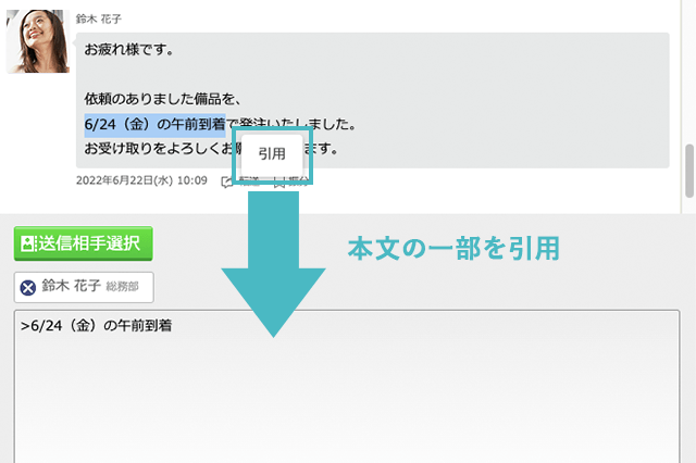 本文の一部だけを他のメンバーと共有できるイメージ