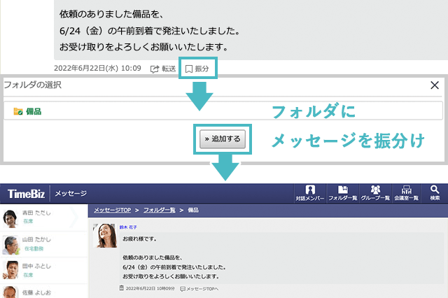 メッセージをフォルダ分けして管理するイメージ