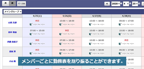 メンバーごとの勤務表割り振りイメージ